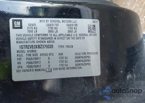 2011 GMC Sierra 1500 Sle z USA, uszkodzony, nr VIN 1GTR2VE0XBZ379028